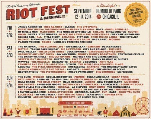 Riot Fest 2014 Daily Lineup