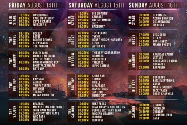 Summer Set 2015 Schedule