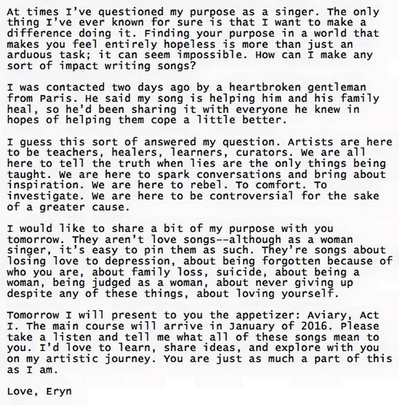 Eryn Allen Kane Aviary Letter