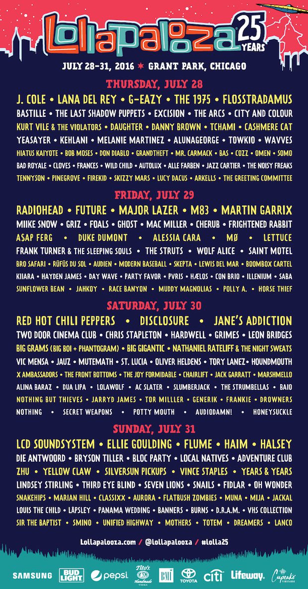 Lollapalooza 2016 Schedule