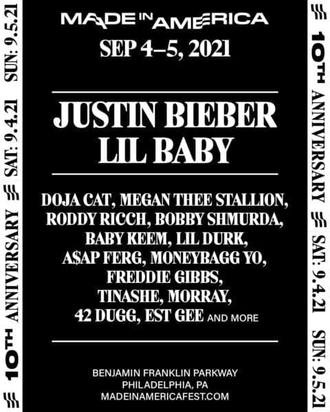 Made In America Festival 2021 Lineup Announced feat. Justin Bieber, Lil Baby, Doja Cat, Megan Thee Stallion