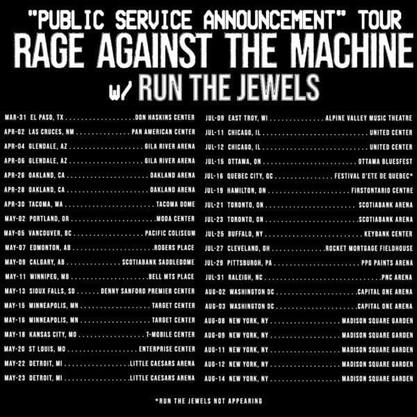 Rage Against the Machine Reschedule Tour with Run the Jewels for 2022